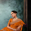 Designer Orange Silk Saree with Heavy Border Matching Blouse