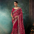 Designer Maroon Embroidered Saree with Heavy Zari Work Matching Blouse