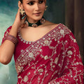 Designer Maroon Embroidered Saree with Heavy Zari Work Matching Blouse