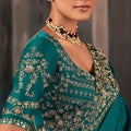 Teal Blue Silk Saree with Heavy Embroidered Border Designer Blouse
