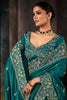 Teal Blue Silk Saree with Heavy Embroidered Border Designer Blouse