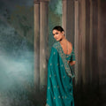 Teal Blue Silk Saree with Heavy Embroidered Border Designer Blouse