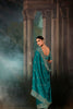 Teal Blue Silk Saree with Heavy Embroidered Border Designer Blouse