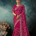 Designer Rani Pink Georgette Saree with Heavy Matching Blouse