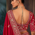 Red Embroidered Designer Saree with Blouse Party Wear Silk Blend Saree