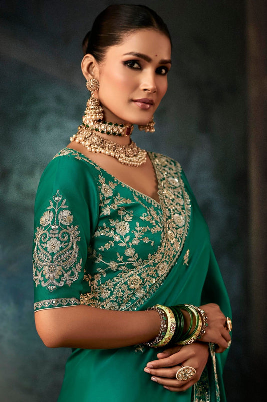 Green Designer Silk Saree with Heavy Border Blouse