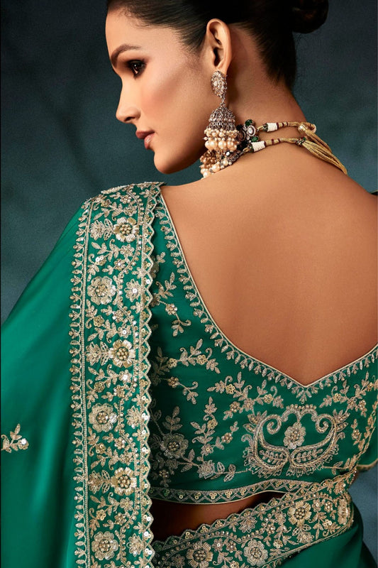Green Designer Silk Saree with Heavy Border Blouse