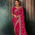 Rani Pink Designer Silk Saree with Heavy Matching Blouse 