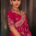 Rani Pink Designer Silk Saree with Heavy Matching Blouse