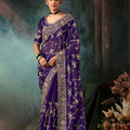 Royal Purple Designer Silk Saree with Heavy Matching Blouse 