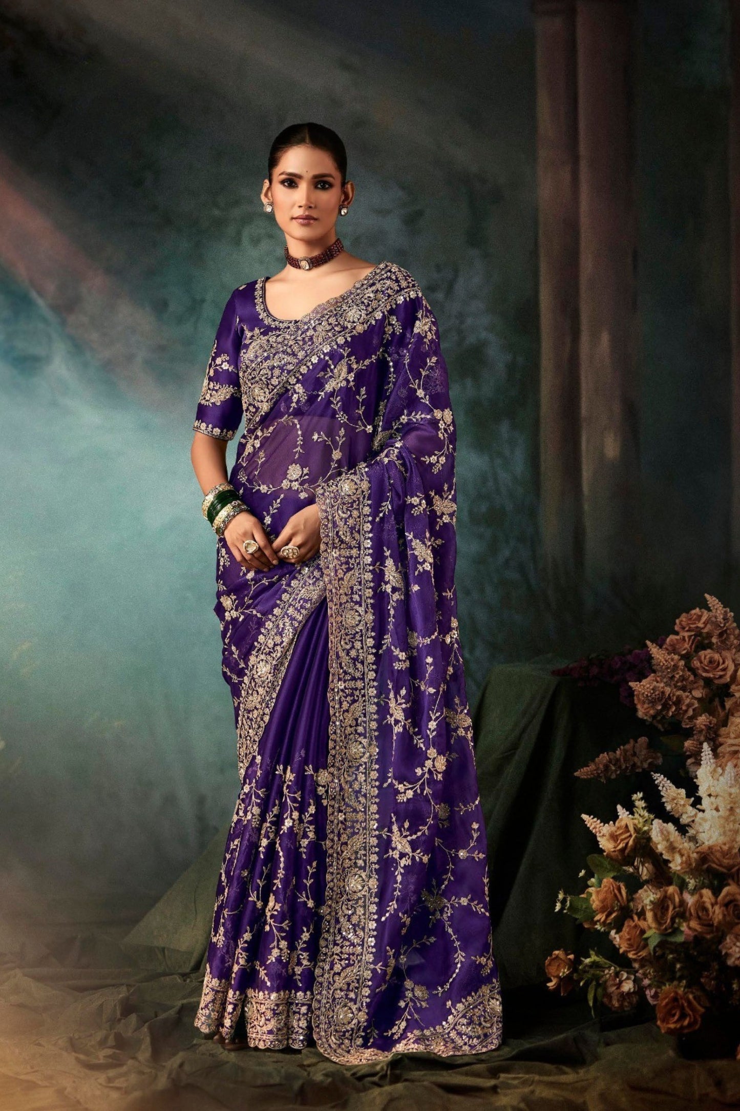 Royal Purple Designer Silk Saree with Heavy Matching Blouse 