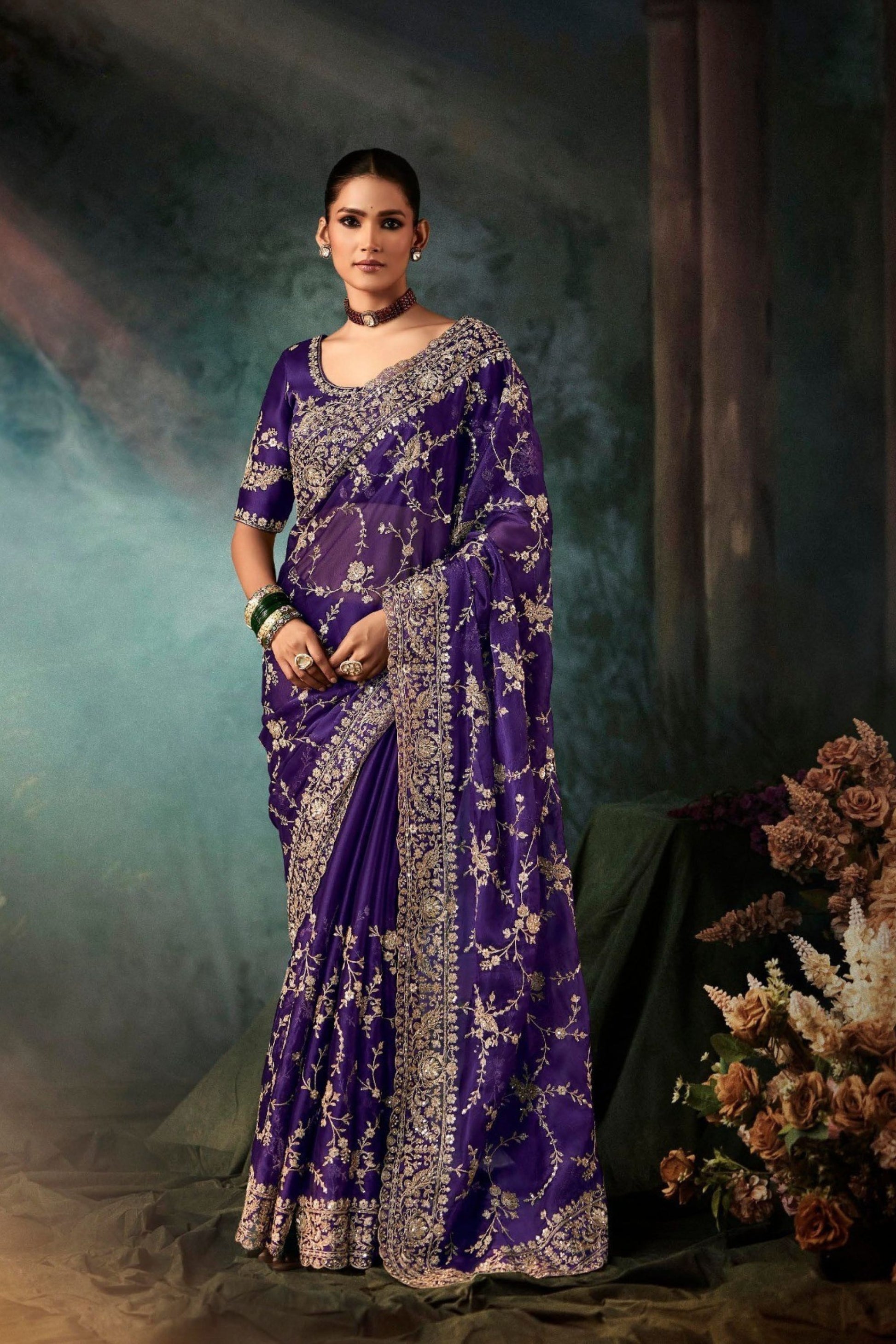 Royal Purple Designer Silk Saree with Heavy Matching Blouse 