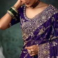 Royal Purple Designer Silk Saree with Heavy Matching Blouse