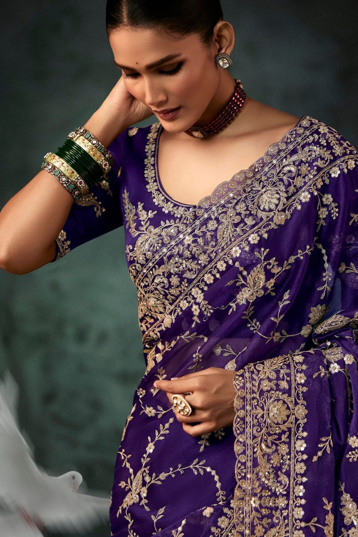 Royal Purple Designer Silk Saree with Heavy Matching Blouse