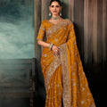 Mustard Yellow Heavy Designer Georgette Saree with Matching Blouse 