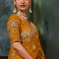 Mustard Yellow Heavy Designer Georgette Saree with Matching Blouse
