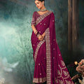 Designer Dark Pink Georgette Saree with Heavy Blouse Party Wear