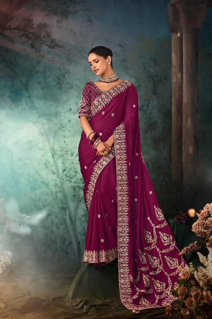 Designer Dark Pink Georgette Saree with Heavy Blouse Party Wear