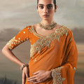 Orange Designer Embroidered Saree with Zari and Stone Work