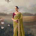 Olive Green Designer Saree with Maroon Blouse Party Wear Saree