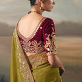 Olive Green Designer Saree with Maroon Blouse Party Wear Saree