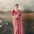 Pink Organza Saree Maroon Border Designer Blouse