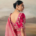 Pink Organza Saree Maroon Border Designer Blouse