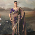 Purple and Bronze Organza Saree Heavy Embroidered Border Blouse
