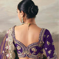 Purple and Bronze Organza Saree Heavy Embroidered Border Blouse