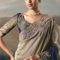 Grey Silk Embroidered Saree with Designer Blouse Party Wear Saree