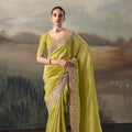 Light Yellow  Embroidered Silk Saree with Zari Border and Blouse