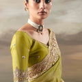 Light Yellow Embroidered Silk Saree with Zari Border and Blouse