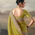 Light Yellow Embroidered Silk Saree with Zari Border and Blouse