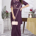 Wine Purple Designer Saree with Floral Embroidered Blouse