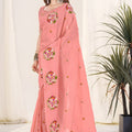 Peach Organza Saree with Floral Embroidery Designer Blouse