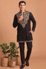 Stylish Black Lachka Designer Kurta Pyjama Set for Men with Embroidered Work