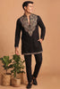 Stylish Black Lachka Designer Kurta Pyjama Set for Men with Embroidered Work