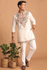 Awesome Off White Lachka Designer Kurta Pyjama Set with Embroidered Work for Wedding