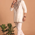 Awesome Off White Lachka Designer Kurta Pyjama Set with Embroidered Work for Wedding