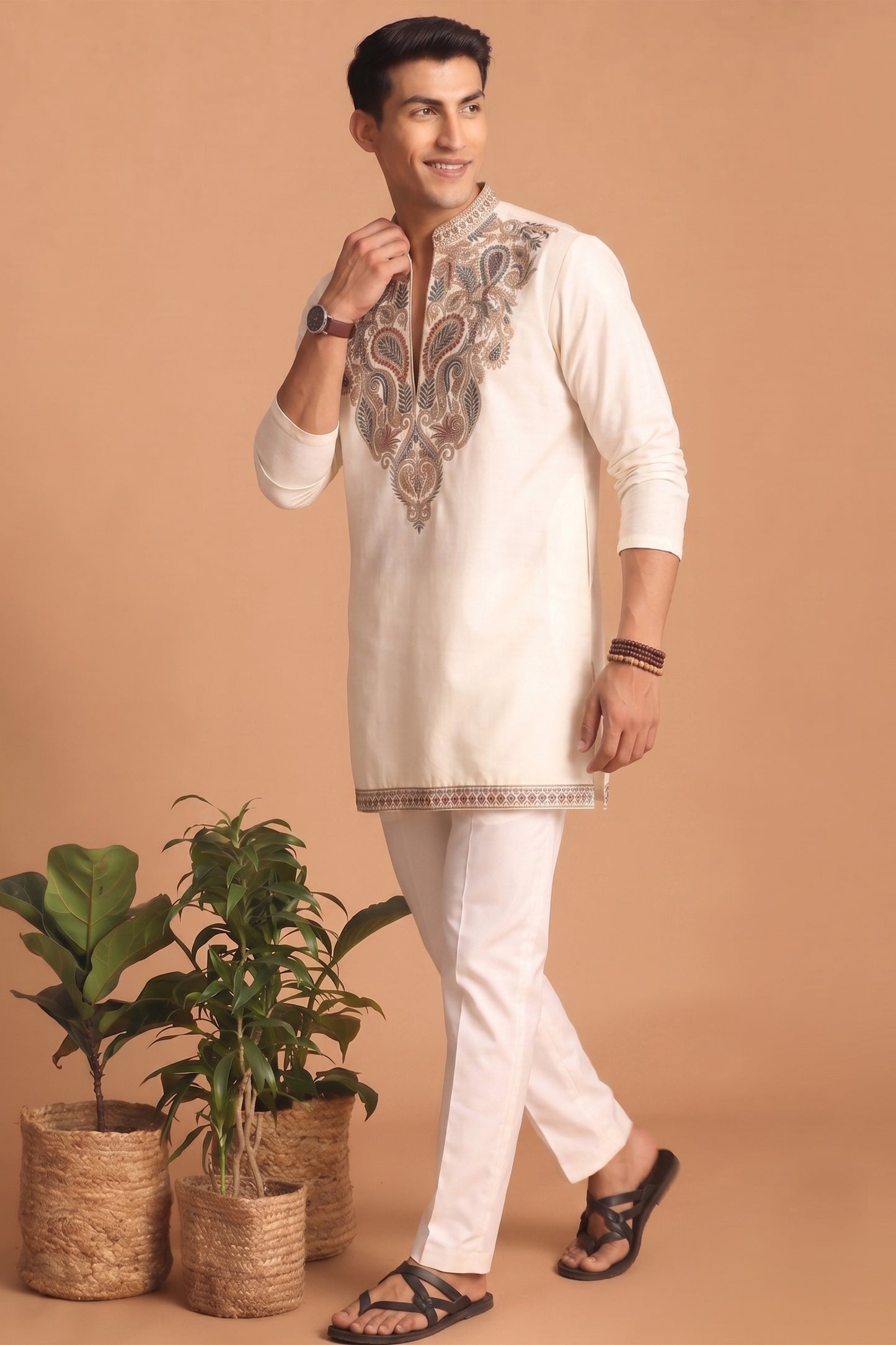 Awesome Off White Lachka Designer Kurta Pyjama Set with Embroidered Work for Wedding