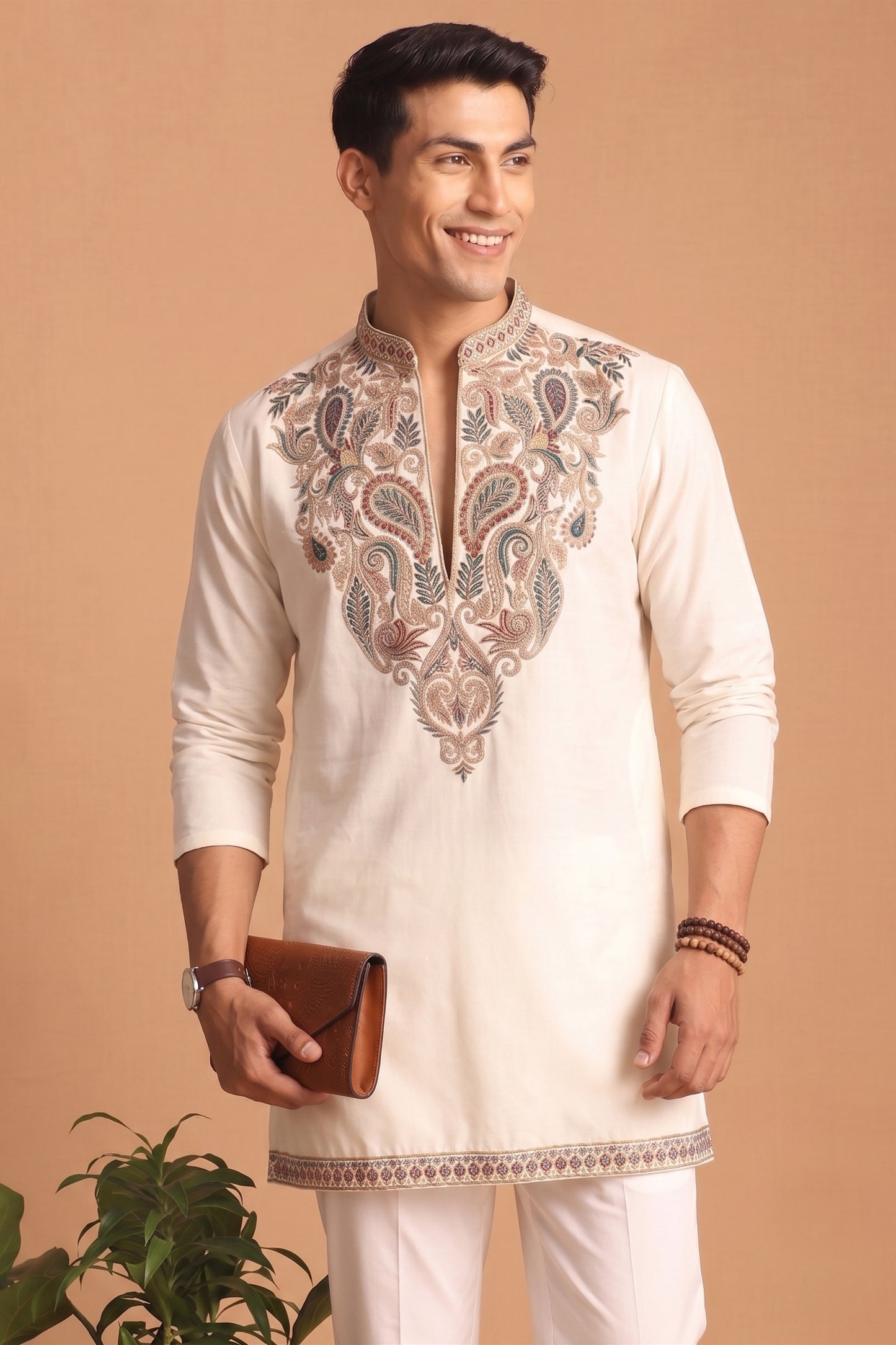 Awesome Off White Lachka Designer Kurta Pyjama Set with Embroidered Work for Wedding