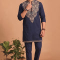 Superb Navy Blue Lachka Designer Kurta Pyjama Set with Embroidered Work for Wedding