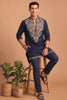 Superb Navy Blue Lachka Designer Kurta Pyjama Set with Embroidered Work for Wedding