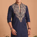Superb Navy Blue Lachka Designer Kurta Pyjama Set with Embroidered Work for Wedding