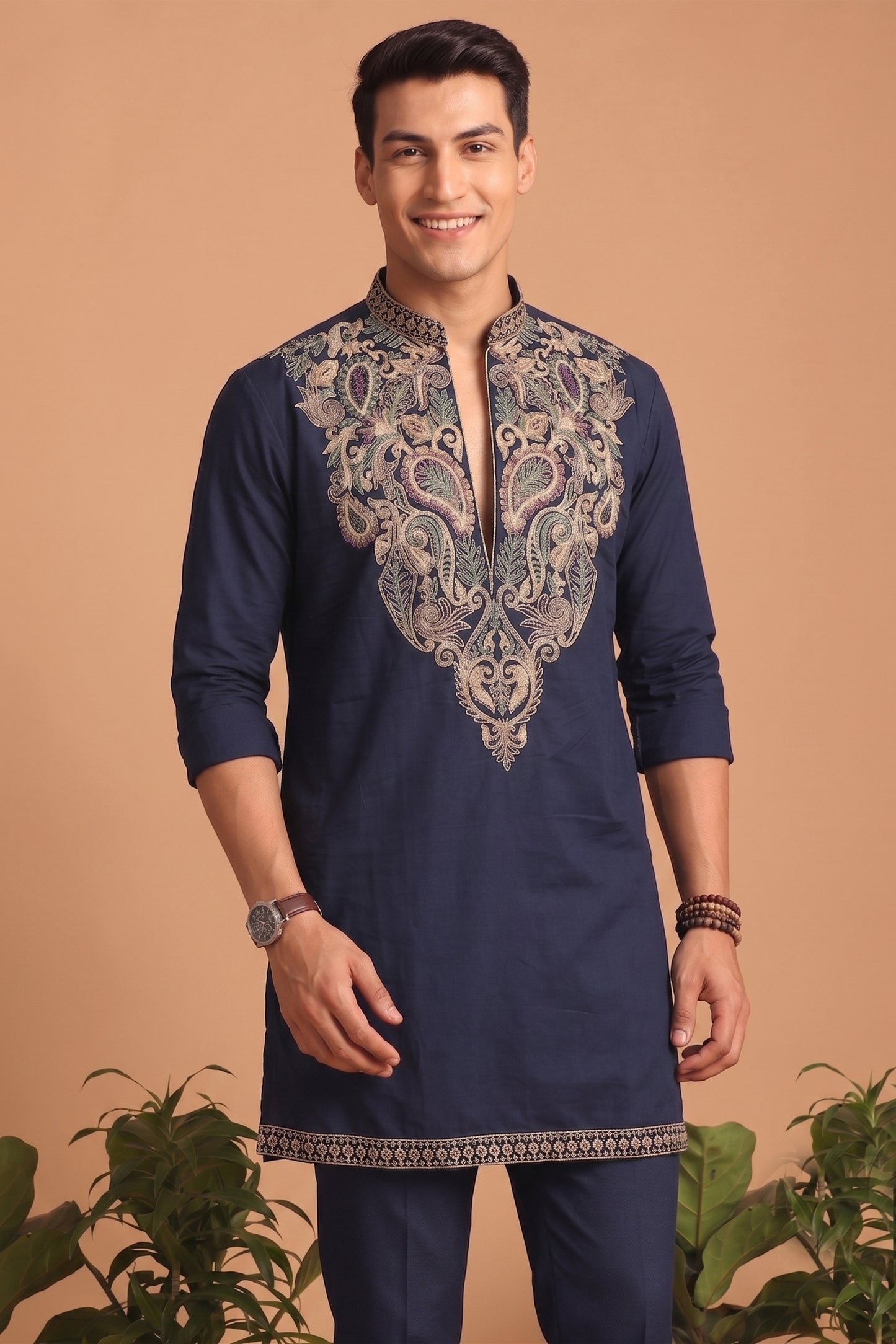 Superb Navy Blue Lachka Designer Kurta Pyjama Set with Embroidered Work for Wedding