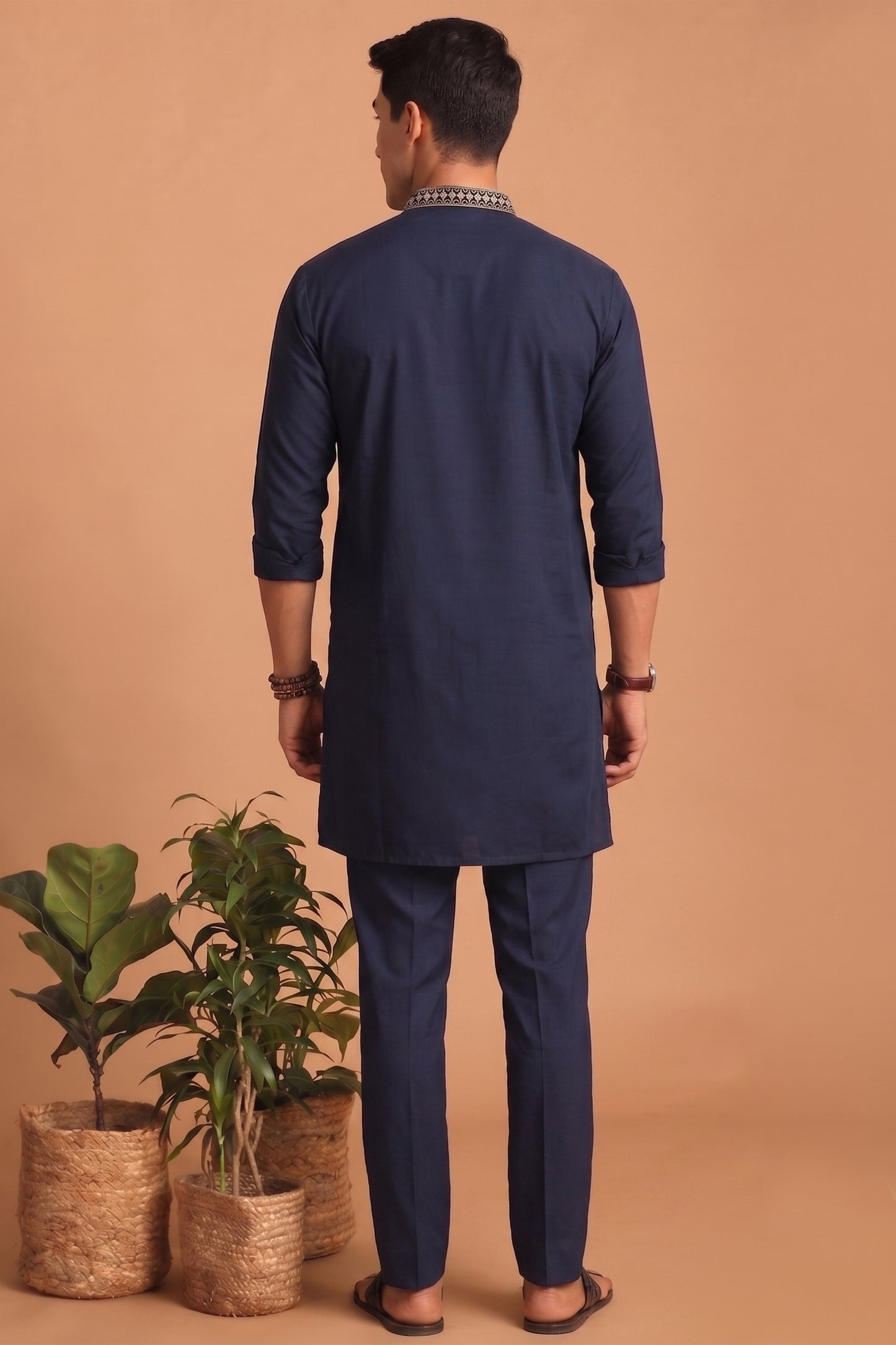 Superb Navy Blue Lachka Designer Kurta Pyjama Set with Embroidered Work for Wedding