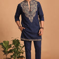 Superb Navy Blue Lachka Designer Kurta Pyjama Set with Embroidered Work for Wedding