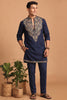 Superb Navy Blue Lachka Designer Kurta Pyjama Set with Embroidered Work for Wedding