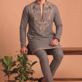 Stunning Grey Lachka Designer Kurta Pyjama Set with Embroidered Work for Wedding