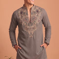 Stunning Grey Lachka Designer Kurta Pyjama Set with Embroidered Work for Wedding
